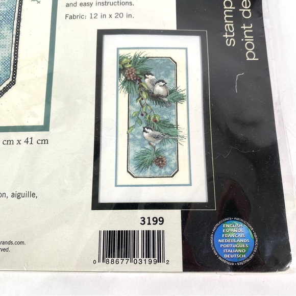 Vintage 2001 Dimensions CHICKADEES ON A BRANCH Stamped Cross Stitch Kit #3199 - Picture 3 of 4